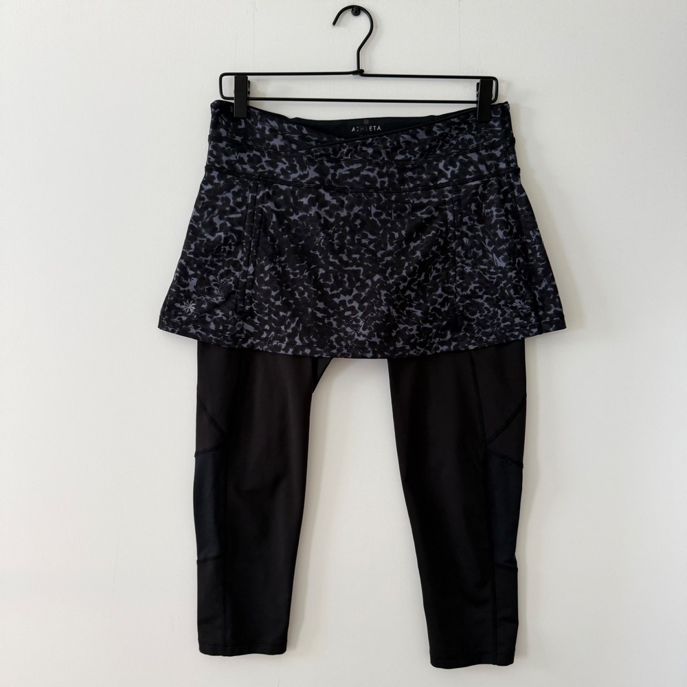 Athleta Womens Animal Print Skapri Black Grey Mesh Inset Capri Skirt 929779 M